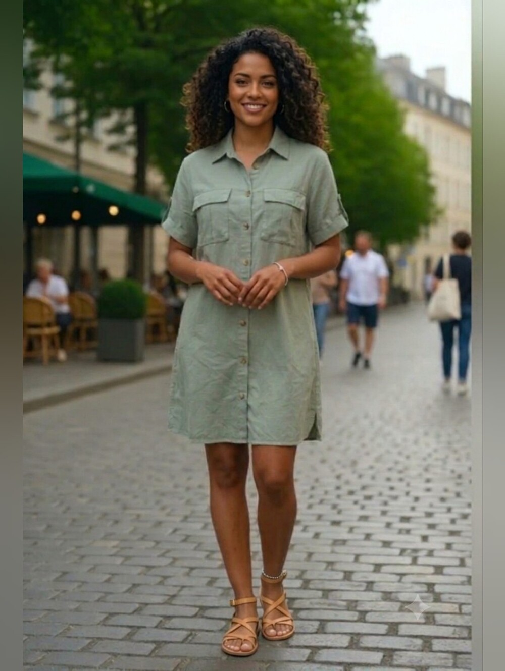 TRULY Light Green Midi Dress with Button Detail